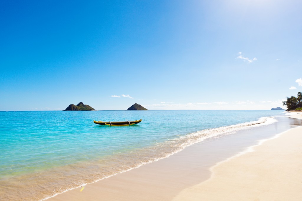 Outrigger Canoe On Lanikai Beach Of Oahu Hawaii