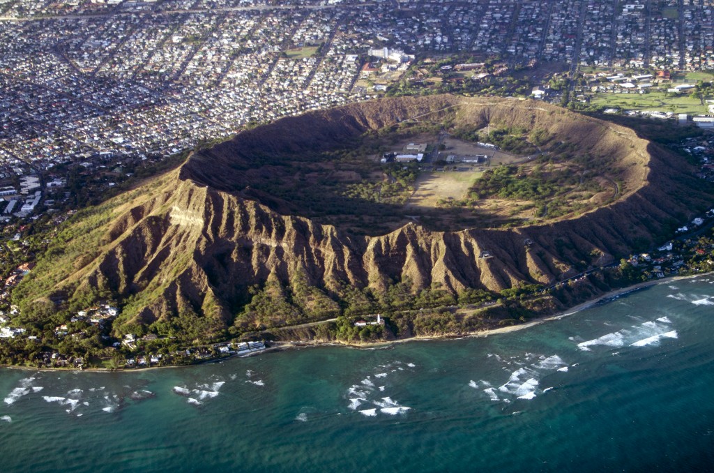 Diamond Head, Oahu, Hawaii Aerial View Into Crater