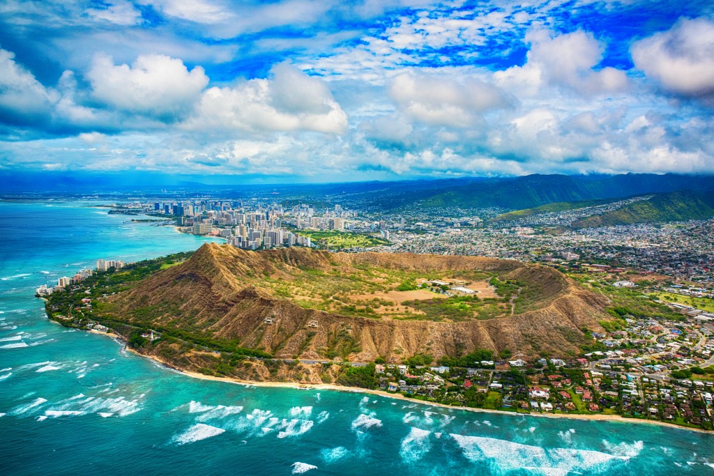Aerial Of Honolulu Hawaii Beyond Diamond Head