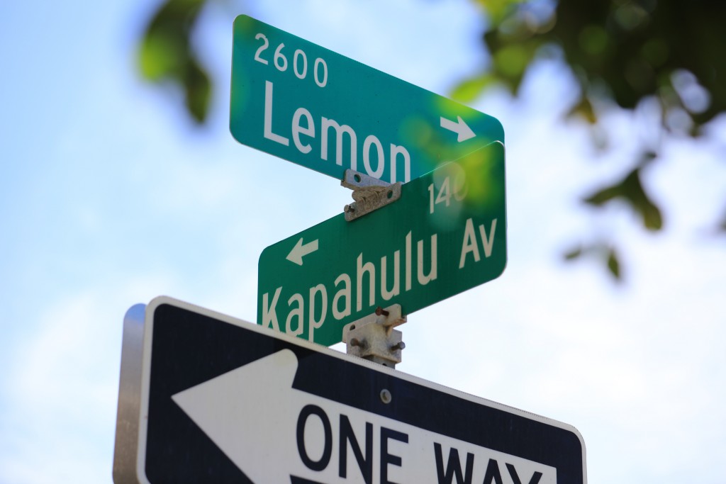 Lemon Road & Kalahulu Ave Street Sign In Waikiki, Honolulu, Hawaii, Usa