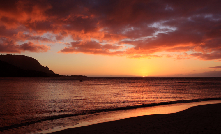 Hanalei Bay Kauai Hawaii Pacific Ocean Beach Sunset Scenic