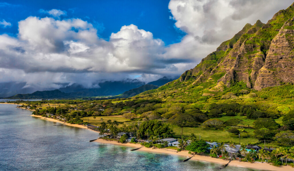 Along The Waterfront,scenic View Of River By Mountains Against Sky,honolulu,hawaii,united States,usa