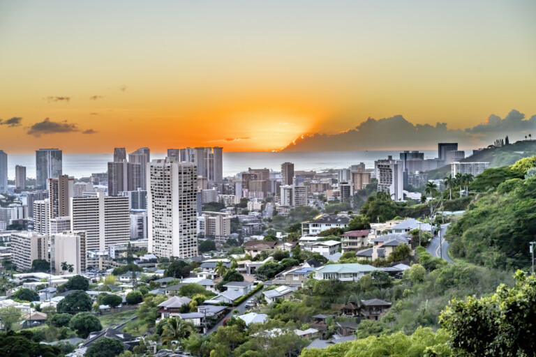 Colorful Sunset Tantalus Lookout Downtown Honolulu Hawaii