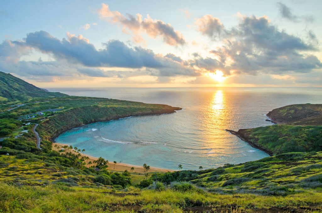 Morning Sunrise Over World Famous And Popular Snorkeling Spot Hanauma Bay On Oahu, Hawaii