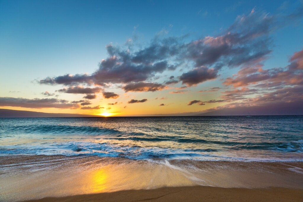 Kaanapali Beach On West Shore Of Maui Hawaii At Sunset