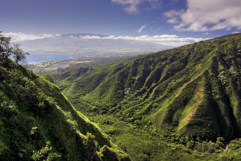Waihee Ridge Trail And View Of Kahului And Haleakala, Hawaii