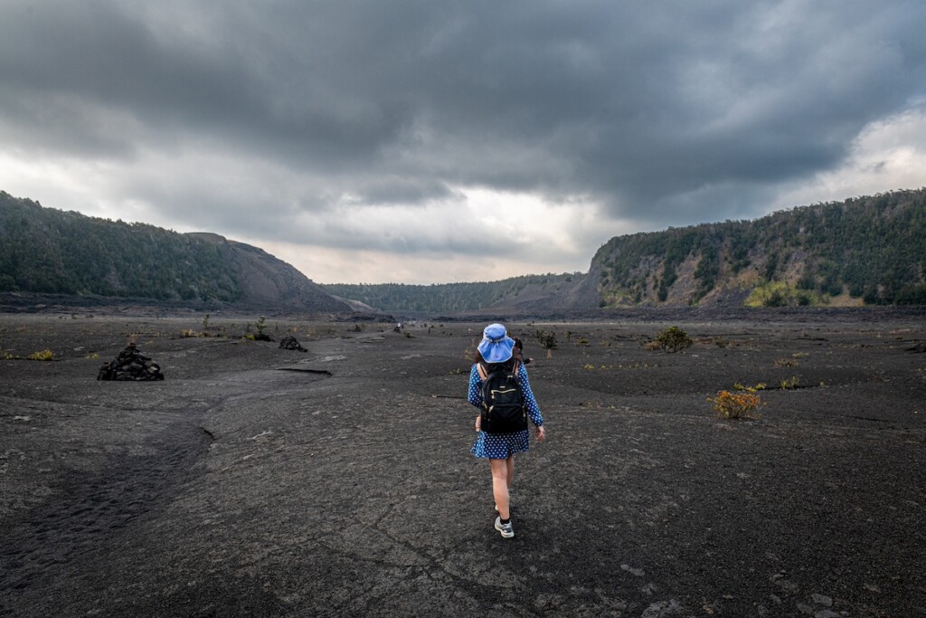 Female Adult Hiking On The Kilauea Iki Trail In Hawaii Volcanoes National Park
